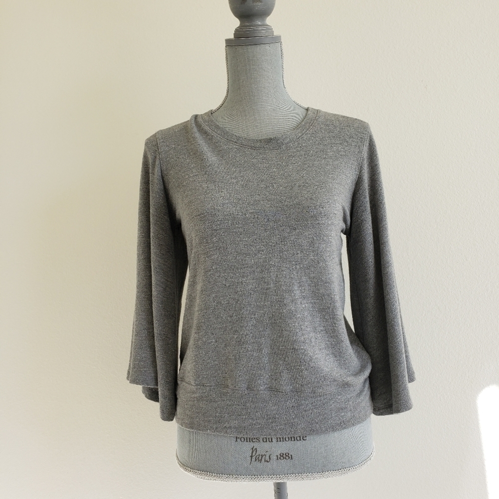 Monrow Wide or Bell Sleeve Jersey Knit Pullover Sweatshirt in Grey Size XS